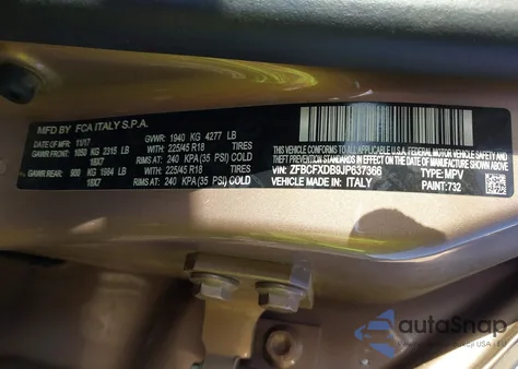 2018 Fiat 500X Lounge Fwd из США, поврежденный, VIN ZFBCFXDB9JP637366